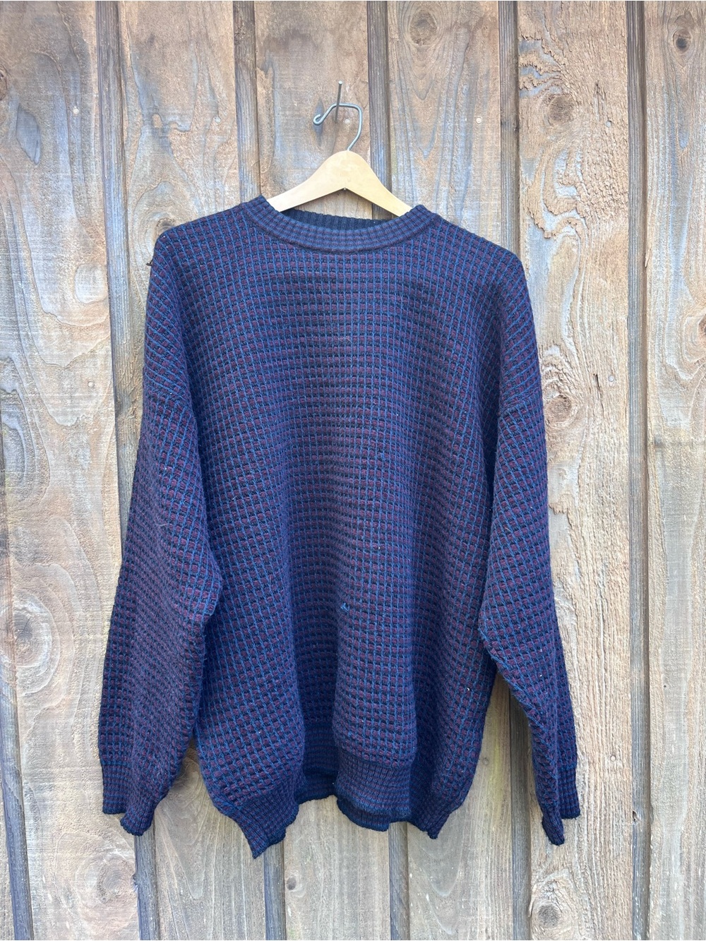 Italian Navy and Burgundy Waffle-Knit Sweater